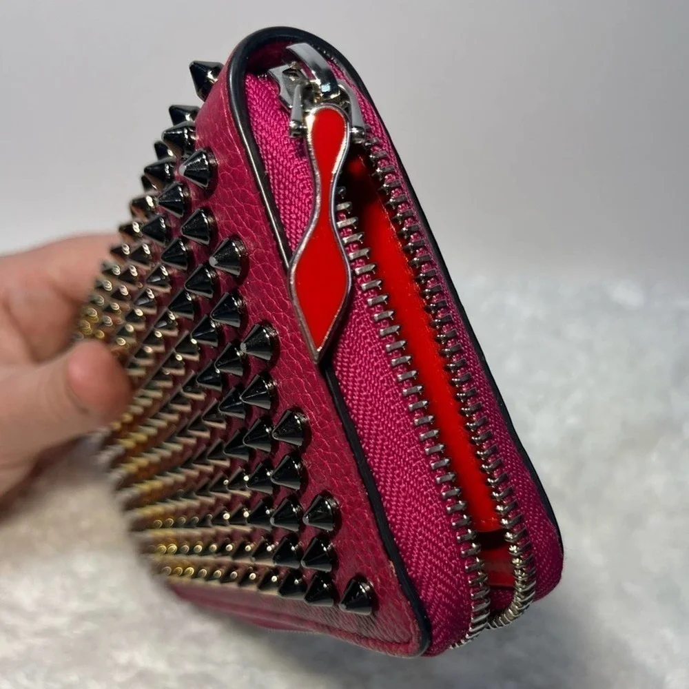 Christian Louboutin Zip Around Panetone Studded wallet in Wine Color, Leather